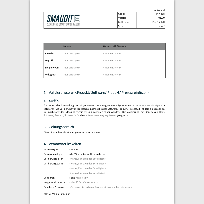 MP.458 - F&T Validierungsplan - SMAUDIT - DIN EN ISO 13485