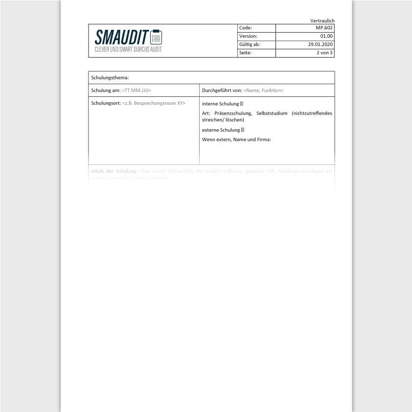 MP.602 - F&T Schulungsnachweis - SMAUDIT - DIN EN ISO 13485