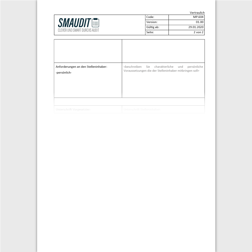 MP.604 - F&T Stellenbeschreibung - SMAUDIT - DIN EN ISO 13485