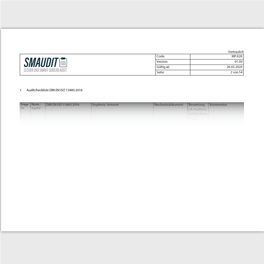 MP.828 - F&T Auditcheckliste DIN EN ISO 13485 - SMAUDIT - DIN EN ISO 13485