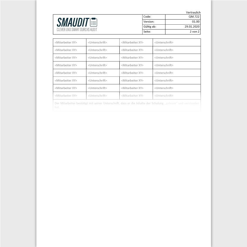 QM.722 - F&T Schulungsnachweis - SMAUDIT - DIN EN ISO 9001