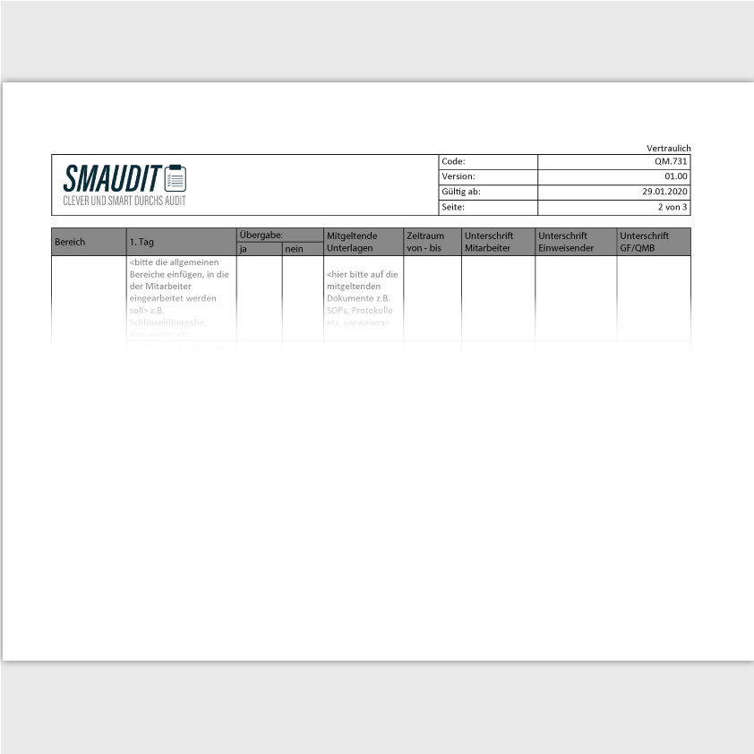 QM.731 - F&T Einarbeitungsplan - SMAUDIT - DIN EN ISO 9001
