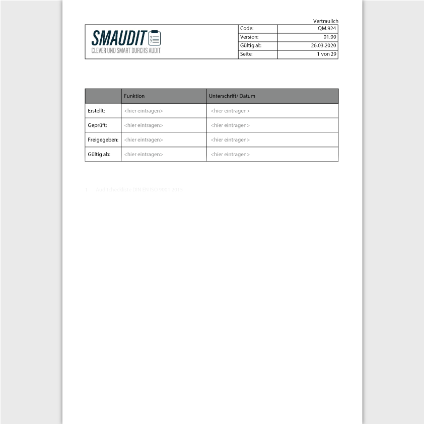 QM.924 - F&T Auditcheckliste DIN EN ISO 9001 - SMAUDIT - DIN EN ISO 9001