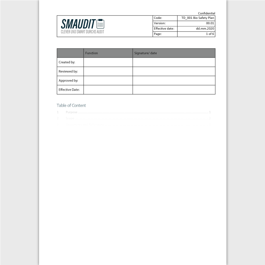 TD.001 - F&T Bio Safety Plan (englisch) - SMAUDIT - Technische Dokumentation